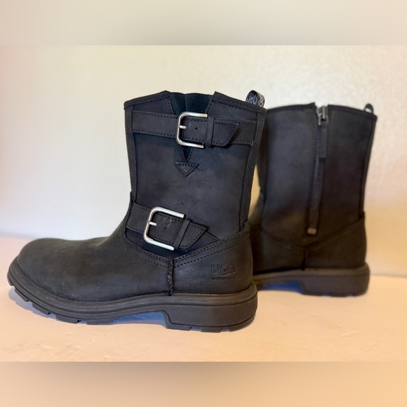 UGG Biltmore Moto Engineer Waterproof Leather Boot Black Buckle Zip Mens 8.5 - Picture 6 of 11